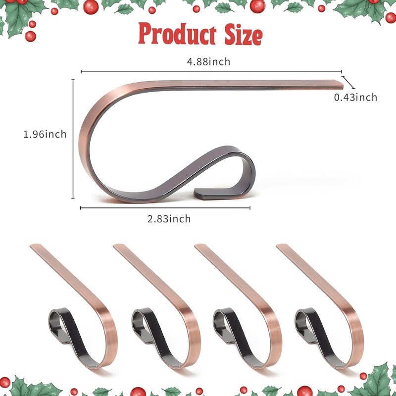 Klurent Christmas Stocking Holders for Mantle Set of 4, Lightweight Adjustable Christmas Stocking Holder Hooks Metal Fireplace Hanger for Christmas Party Decoration, Non-Slip Mantle Stocking Hooks(Red Bronze) - Image 2